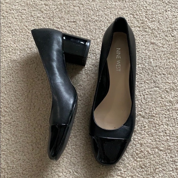Nine West // Black Leather Chunky Heels - Picture 2 of 4